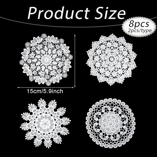 8 Pcs Crochet Lace Doilies for Tables White Round Lace Doilies 6 Inch Placemat Vintage Laces Coasters Decors for Kitchen Dining Room Wedding Vase Decoration - Image 2