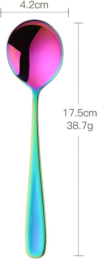 7-Inch Soup Spoons,  6 Pieces Bouillon Spoon,18/10 Stainless Steel Finished Table Dinner Spoons Set of 6 (Rainbow) - Image 2