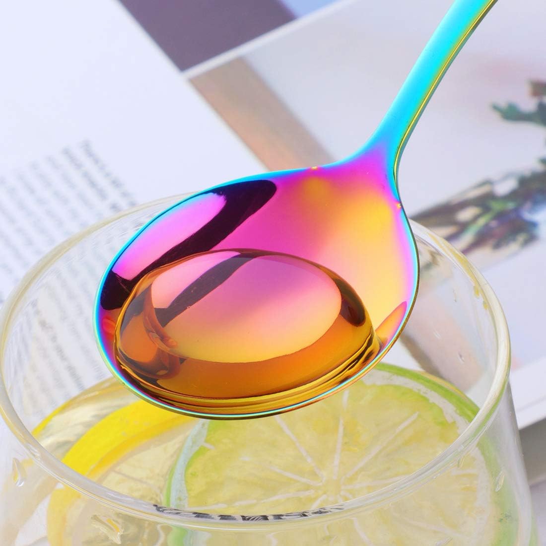 7-Inch Soup Spoons,  6 Pieces Bouillon Spoon,18/10 Stainless Steel Finished Table Dinner Spoons Set of 6 (Rainbow) - Image 3