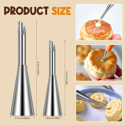6 Pcs Cream Icing Piping Nozzle Tip, Stainless Steel Long Cream Puff Nozzle, Cupcake Filler Tool, Piping Tips for Filling Donuts Birthday Cake and Other Pastries - Image 2