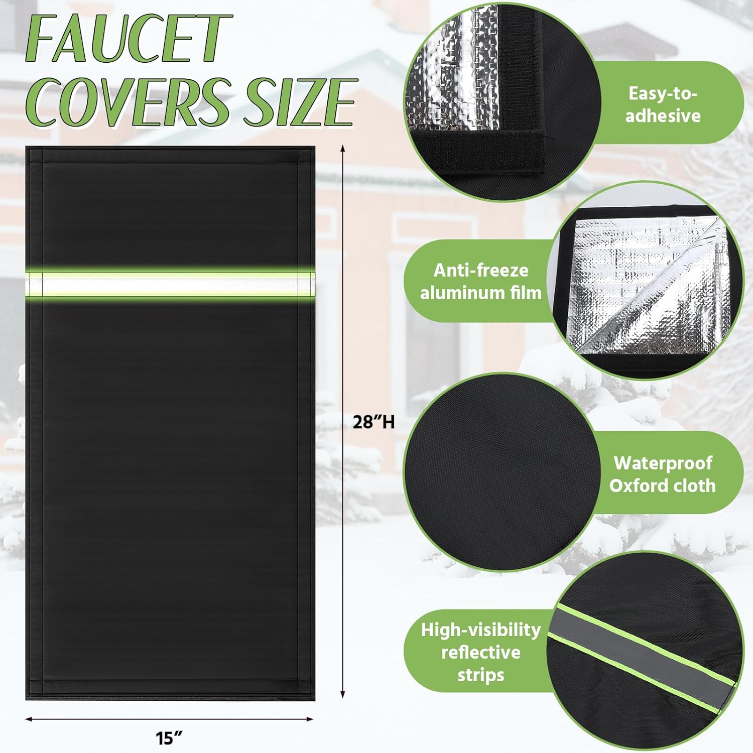 Insulated Outdoor Faucet Covers, 28”H x 15”W Reusable Easy On Cover Sock with Reflect Strip for Winter RV Park Yard Hydrant Freeze Protection Outside Water Spigot Sprinkler - Image 2