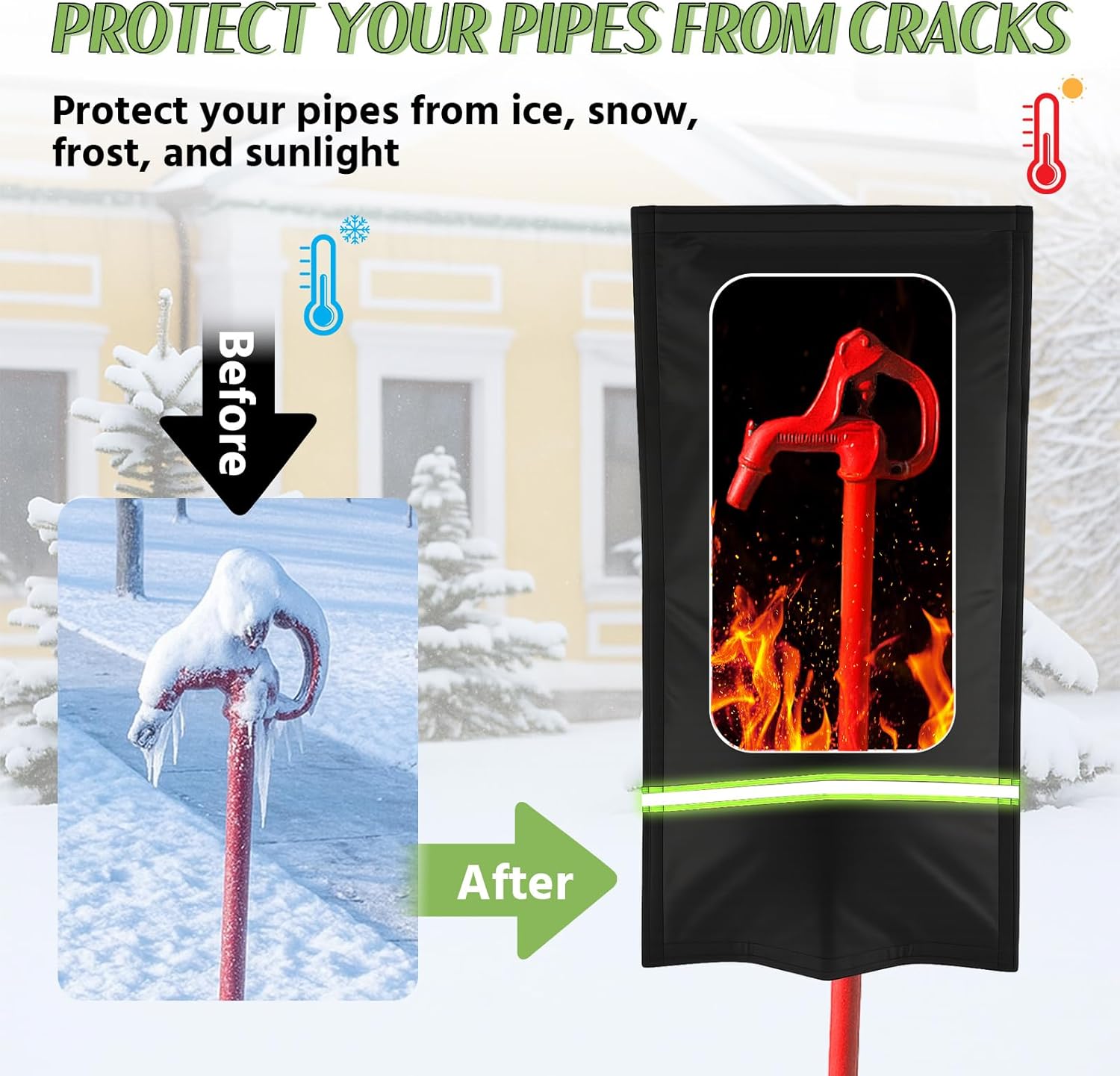 Insulated Outdoor Faucet Covers, 28”H x 15”W Reusable Easy On Cover Sock with Reflect Strip for Winter RV Park Yard Hydrant Freeze Protection Outside Water Spigot Sprinkler - Image 4