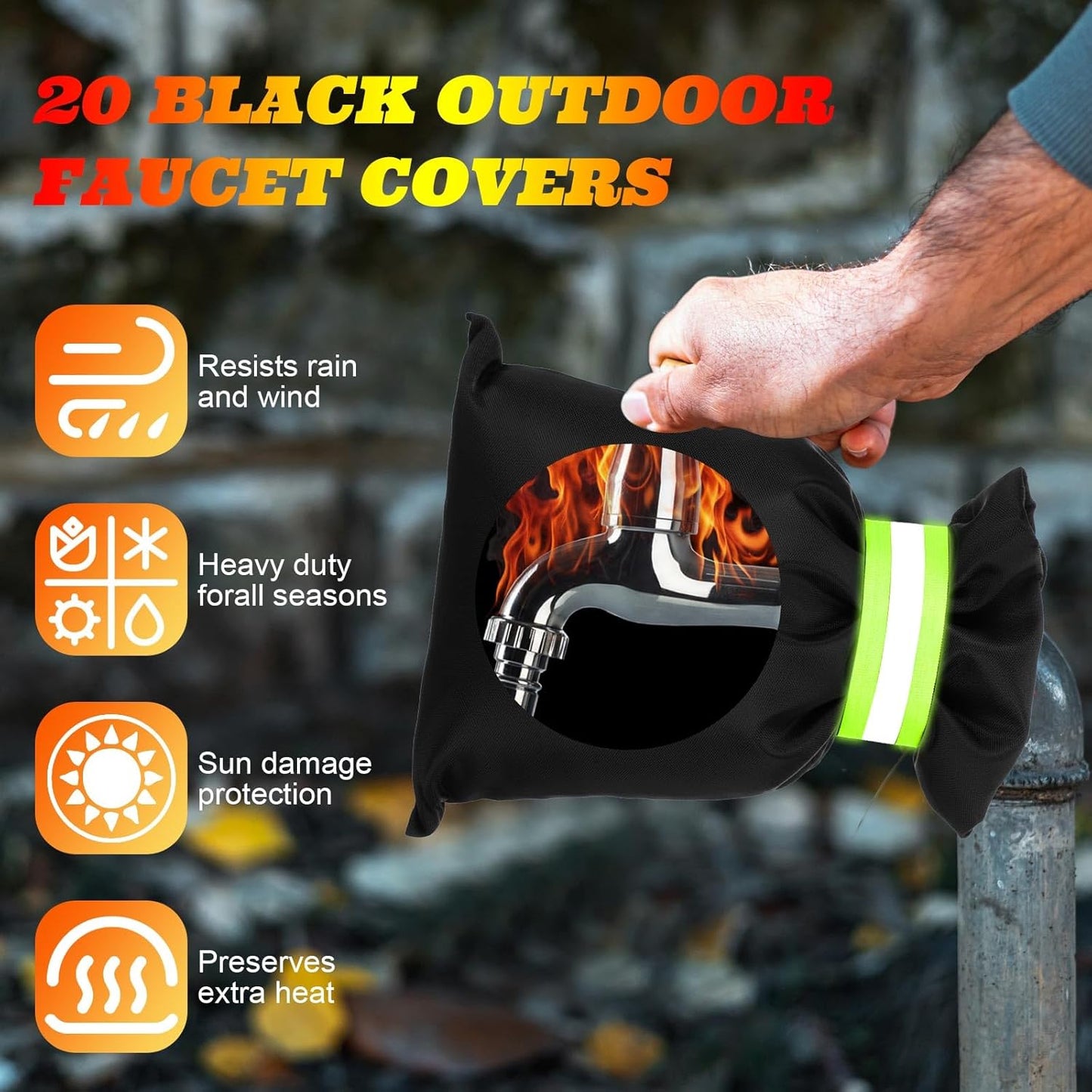 20 Pack Outdoor Faucet Cover for Winter 8.2 x 5.9 Inch Garden Socks with Reflective Strips Freeze Protection Pipe Insulation Reusable Wall Taps Outside - Image 4