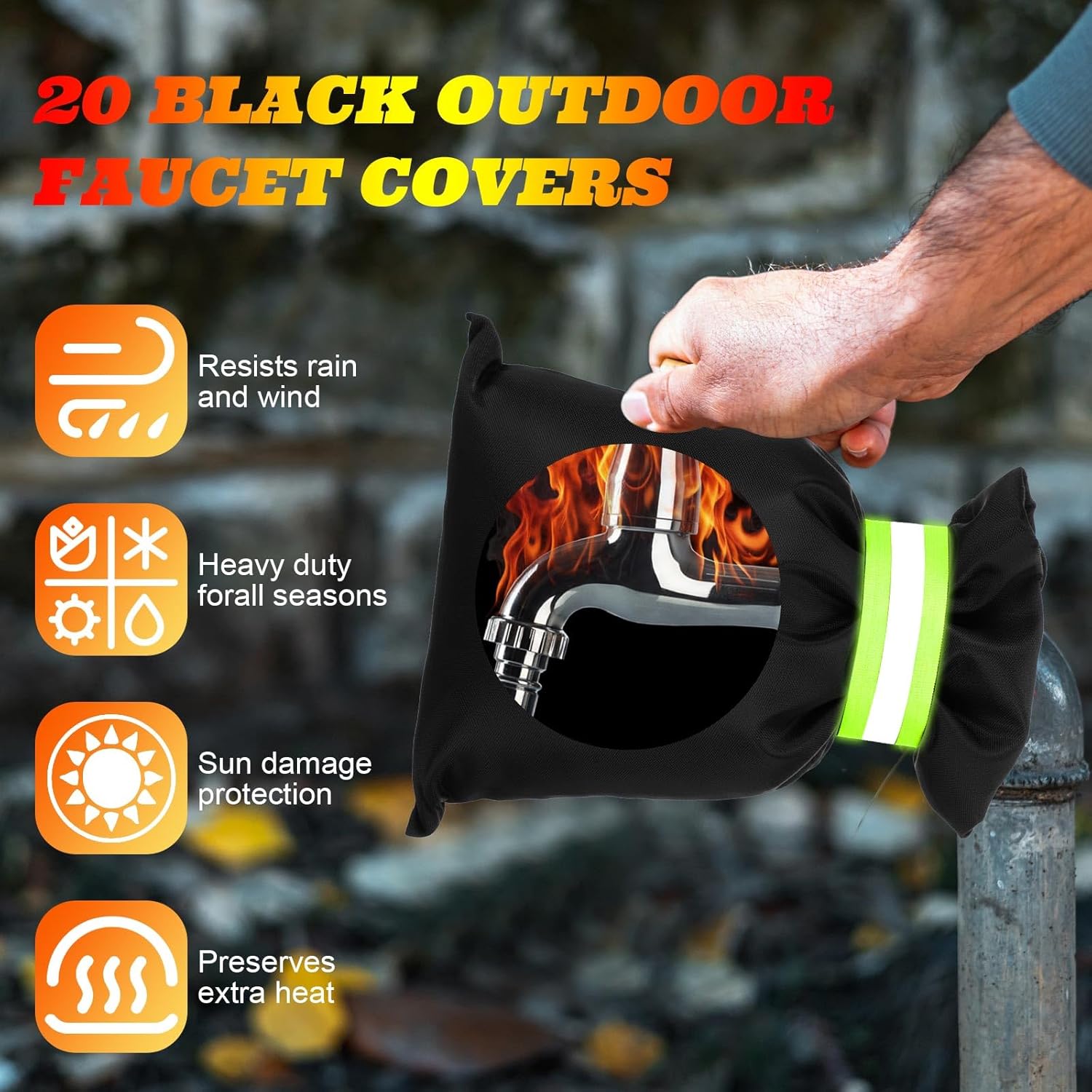 20 Pack Outdoor Faucet Cover for Winter 8.2 x 5.9 Inch Garden Socks with Reflective Strips Freeze Protection Pipe Insulation Reusable Wall Taps Outside - Image 4