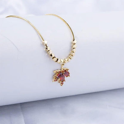 Leaf Necklace, Beaded Chain Necklace For Women Gold Plated Pendant Necklace Rhinestone Choker Necklace Simple Dainty Trendy Thanksgiving fall Necklace Jewelry Gift - Image 3
