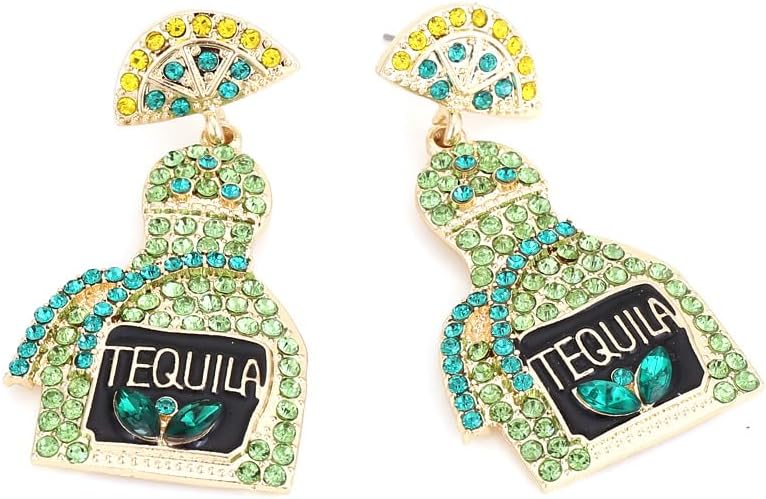 Tequila Earrings, Lime Wine Bottle Dangle Earrings Big Rhinestone Sparkly Earrings For Women Dainty Fashion Crystal Earrings For Party Jewelry Gift - Image 2