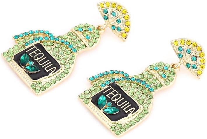 Tequila Earrings, Lime Wine Bottle Dangle Earrings Big Rhinestone Sparkly Earrings For Women Dainty Fashion Crystal Earrings For Party Jewelry Gift - Image 3