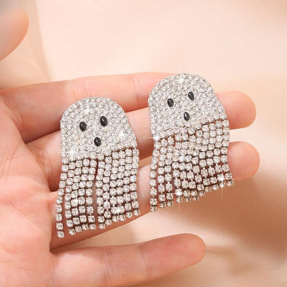 Ghost Earrings For Women, Silvery Dangling Tassel Earring With Cubic Zirconia Lovely Halloween Jewelry Gift - Image 2