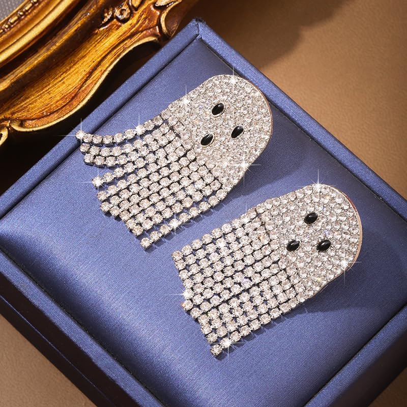Ghost Earrings For Women, Silvery Dangling Tassel Earring With Cubic Zirconia Lovely Halloween Jewelry Gift - Image 4