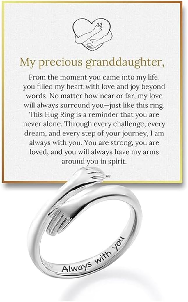 Hug Ring For Granddaughter, Silver Ring For Women With “Always With You” Adjustable And Non Tarnish Minimalist Birthday Jewelry Gift - Image 3