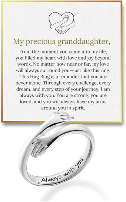 Hug Ring For Granddaughter, Silver Ring For Women With “Always With You” Adjustable And Non Tarnish Minimalist Birthday Jewelry Gift - Image 3