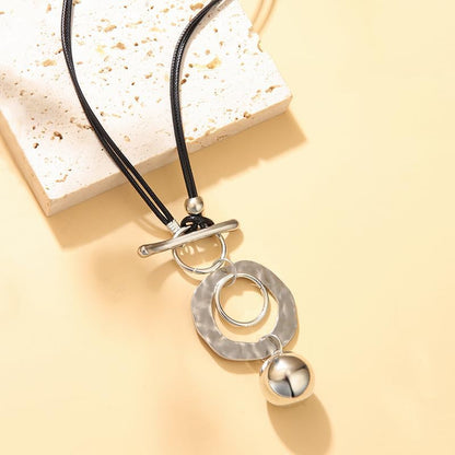 Silver Necklaces For Women, Double Layer Rope Chain Silvery Circular And Spherical Pendants Geometric Minimalist Style Jewelry Gift - Image 2