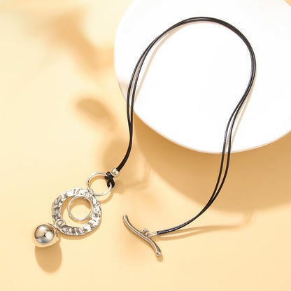 Silver Necklaces For Women, Double Layer Rope Chain Silvery Circular And Spherical Pendants Geometric Minimalist Style Jewelry Gift - Image 4