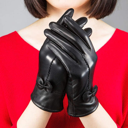Women Leather Gloves Winter Warm Real Lambskin Fleece Lined Driving Gloves - Image 3
