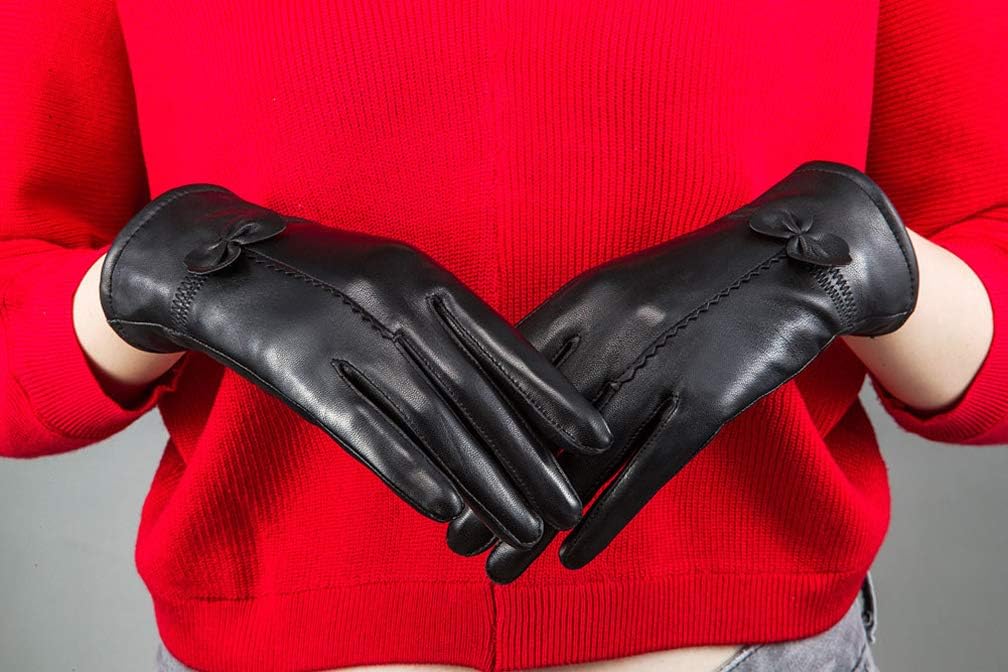 Women Leather Gloves Winter Warm Real Lambskin Fleece Lined Driving Gloves - Image 4