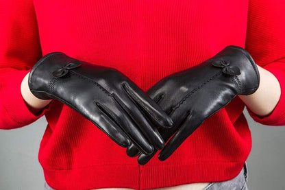 Women Leather Gloves Winter Warm Real Lambskin Fleece Lined Driving Gloves - Image 4