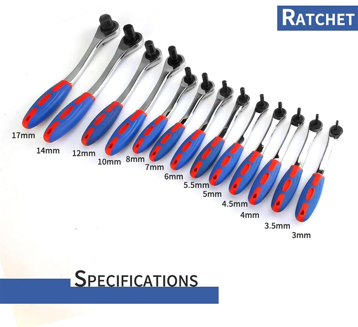 Wrench Sets, 1pcs Reversible Ratchet Allen Key Wrench, Ratcheting Hex Bolt Spanner with Soft Rubber Handle 4mm 5mm 6mm 8mm 10mm 12mm 14mm 17mm (Size : 8mm) - Image 3