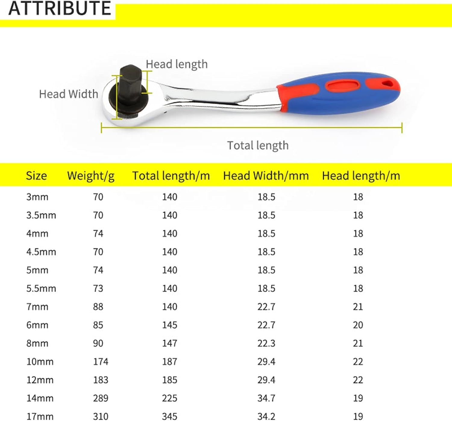 Wrench Sets, 1pcs Reversible Ratchet Allen Key Wrench, Ratcheting Hex Bolt Spanner with Soft Rubber Handle 4mm 5mm 6mm 8mm 10mm 12mm 14mm 17mm (Size : 8mm) - Image 4