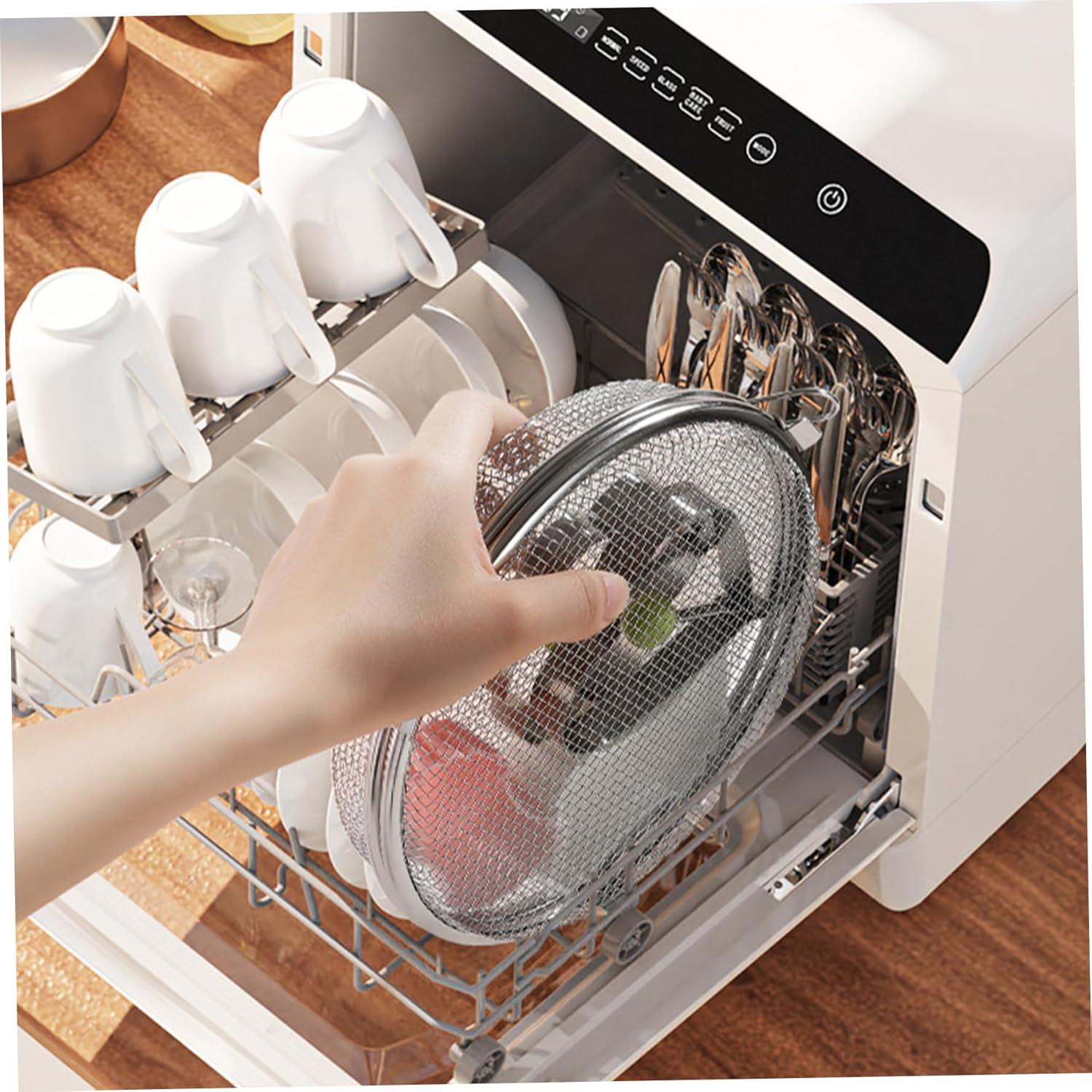 Dishwasher Basket for Small Items Stainless Steel 3 Buckles Dishwasher Basket with Fine Mesh Odor-Free Round Scratchproof Draining Dishwasher Baskets - Image 2