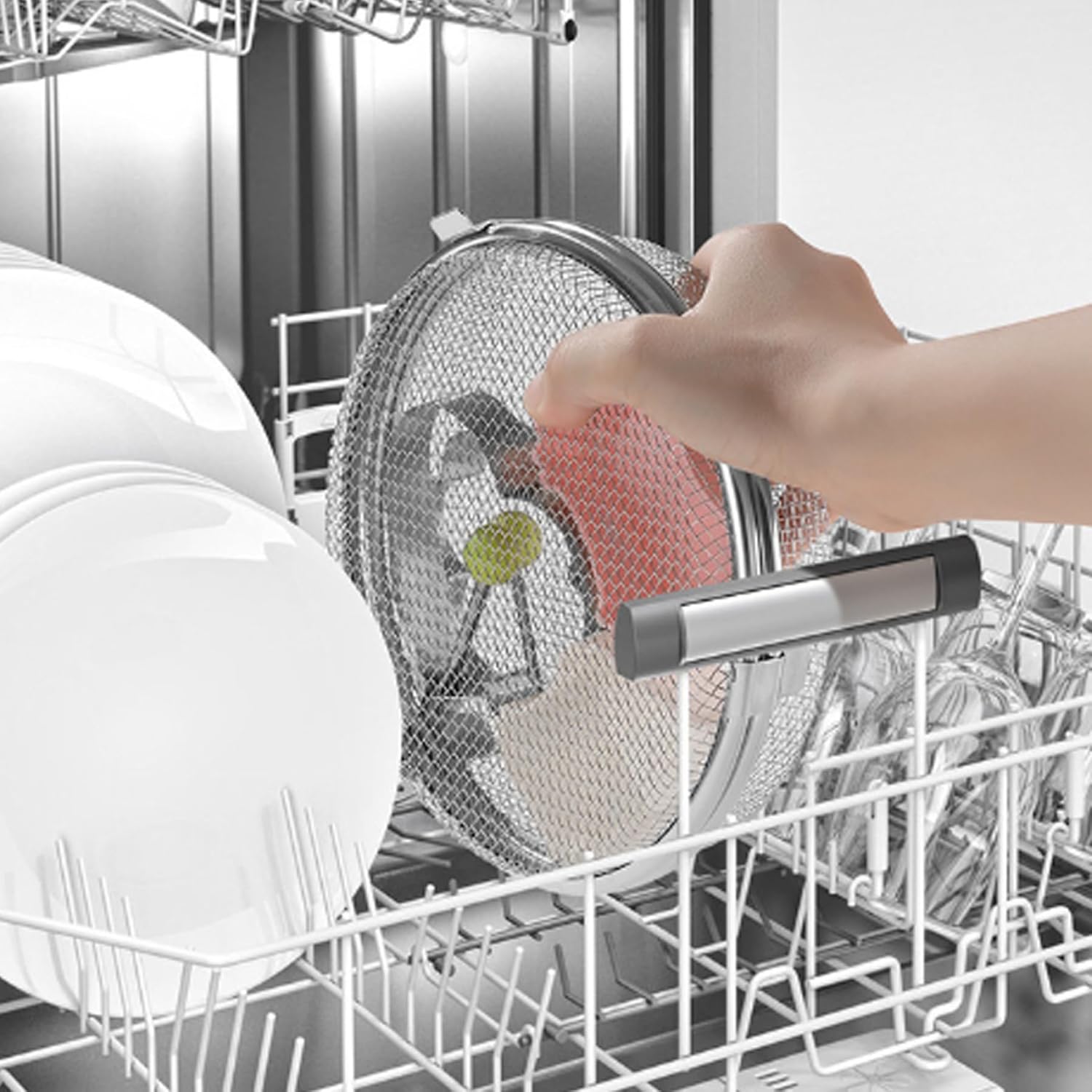 Dishwasher Basket for Small Items Stainless Steel 3 Buckles Dishwasher Basket with Fine Mesh Odor-Free Round Scratchproof Draining Dishwasher Baskets - Image 3