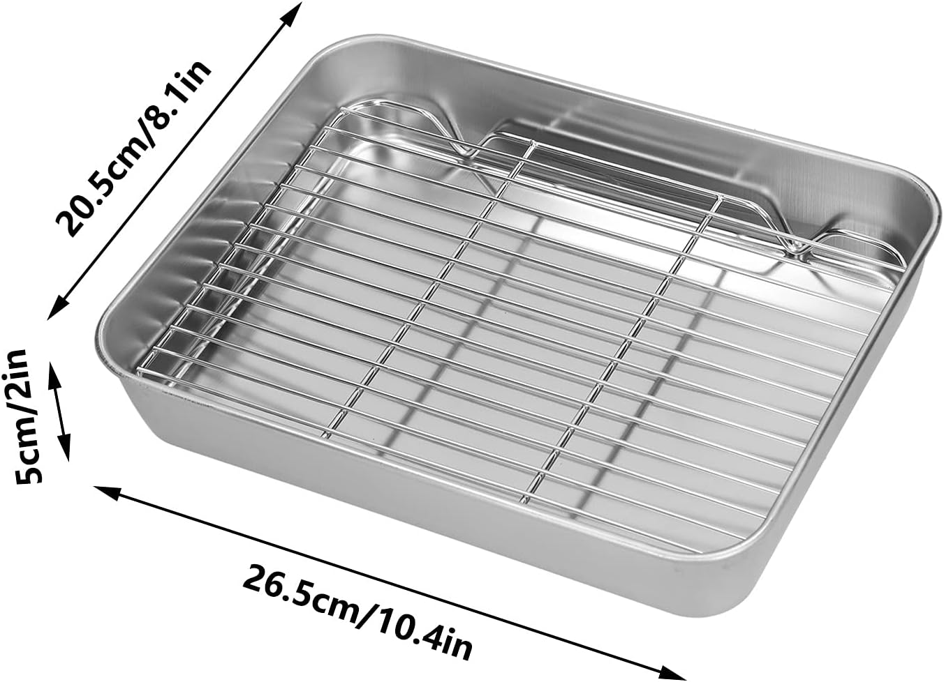 Broiler Pan for Oven, Rectangular Tray Deepened Kitchen Bakeware Rack Roaster Refrigerated Crisper Chassis Grid Roasting Pans Cookie Nonstick Cake Pastry with Grill Set (10.43x8.07x1.96 Inch) - Image 2