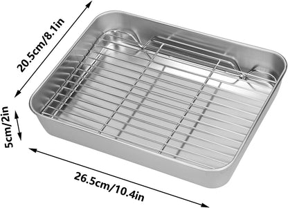 Broiler Pan for Oven, Rectangular Tray Deepened Kitchen Bakeware Rack Roaster Refrigerated Crisper Chassis Grid Roasting Pans Cookie Nonstick Cake Pastry with Grill Set (10.43x8.07x1.96 Inch) - Image 2