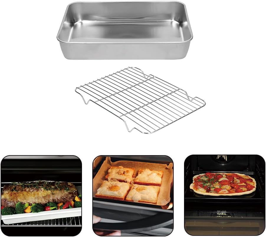 Broiler Pan for Oven, Rectangular Tray Deepened Kitchen Bakeware Rack Roaster Refrigerated Crisper Chassis Grid Roasting Pans Cookie Nonstick Cake Pastry with Grill Set (10.43x8.07x1.96 Inch) - Image 4