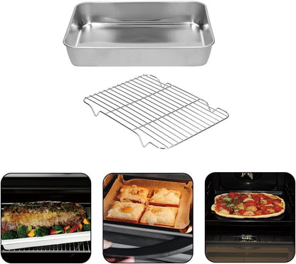 Broiler Pan for Oven, Rectangular Tray Deepened Kitchen Bakeware Rack Roaster Refrigerated Crisper Chassis Grid Roasting Pans Cookie Nonstick Cake Pastry with Grill Set (10.43x8.07x1.96 Inch) - Image 4