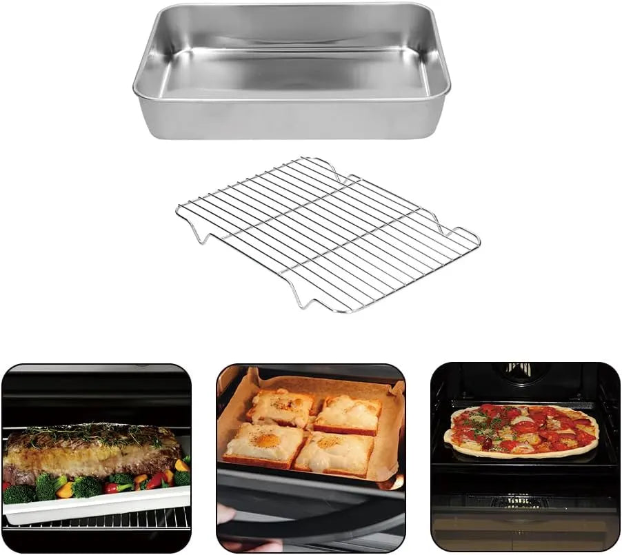 Broiler Pan for Oven, Rectangular Tray Deepened Kitchen Bakeware Rack Roaster Refrigerated Crisper Chassis Grid Roasting Pans Cookie Nonstick Cake Pastry with Grill Set (10.43x8.07x1.96 Inch) - Image 4