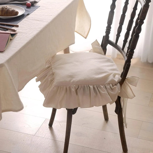 Ruffled Chair Cushions with Ties Elegant Vintage Cotton Chair Pads Soft Cotton Filled Seat Cushion for Farmhouse Home Kitchen Dining,Flesh,37 * 37cm - Image 3