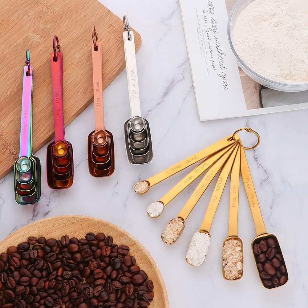 Meisha 6PCS Measuring Spoons Set, Premium Heavy Duty Stainless Steel Metal Kitchen Measuring Tools Set, for Cooking Baking, for Dry or Liquid, Fits in Spice Jar - Rainbow - Image 2