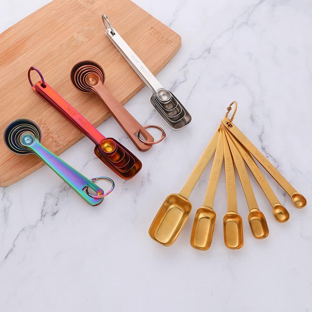Meisha 6PCS Measuring Spoons Set, Premium Heavy Duty Stainless Steel Metal Kitchen Measuring Tools Set, for Cooking Baking, for Dry or Liquid, Fits in Spice Jar - Rainbow - Image 3