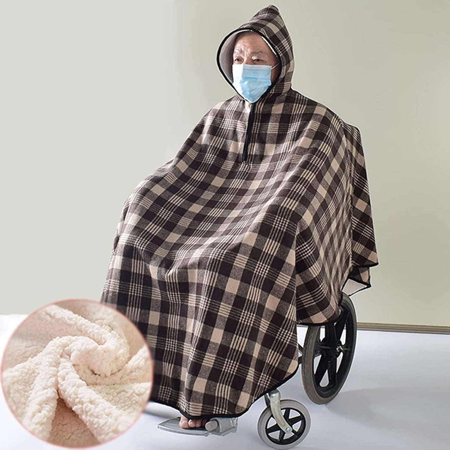 Wheelchair Blanket Adult Fleece-Lined Cape with Hood, Winter Poncho Coat for Women and Men, Warm Blanket - Image 3
