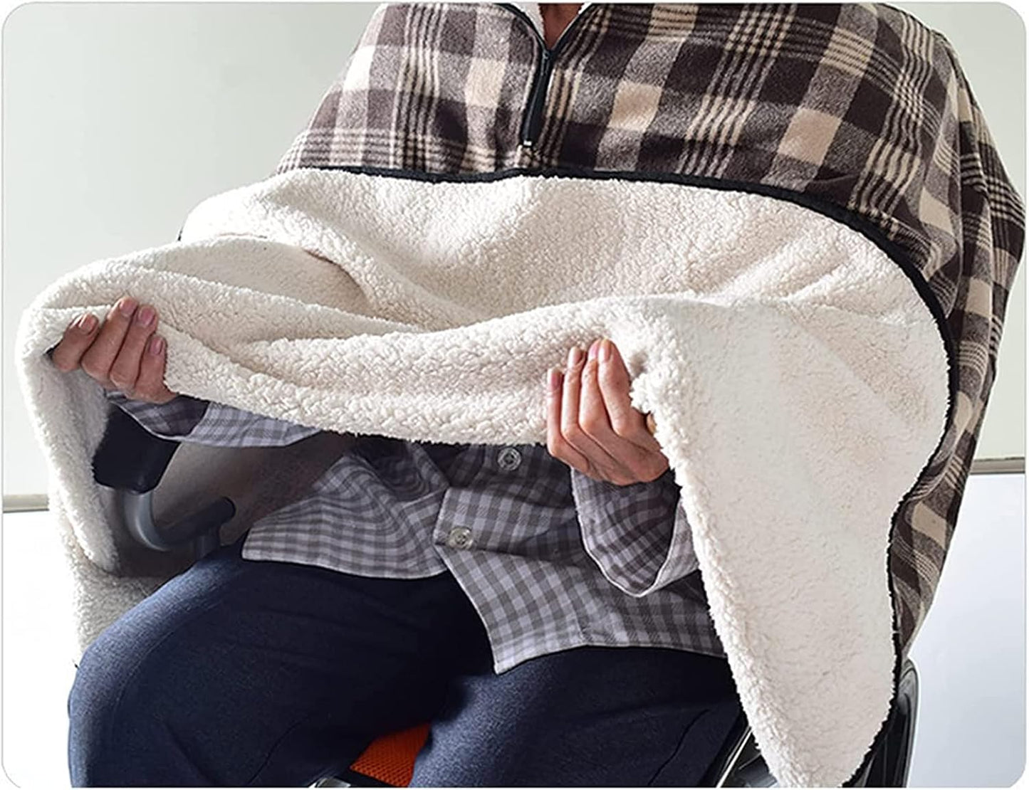 Wheelchair Blanket Adult Fleece-Lined Cape with Hood, Winter Poncho Coat for Women and Men, Warm Blanket - Image 4
