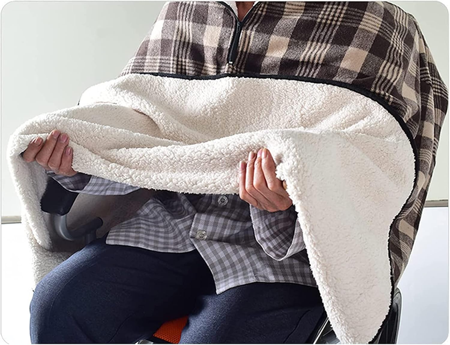 Wheelchair Blanket Adult Fleece-Lined Cape with Hood, Winter Poncho Coat for Women and Men, Warm Blanket - Image 4