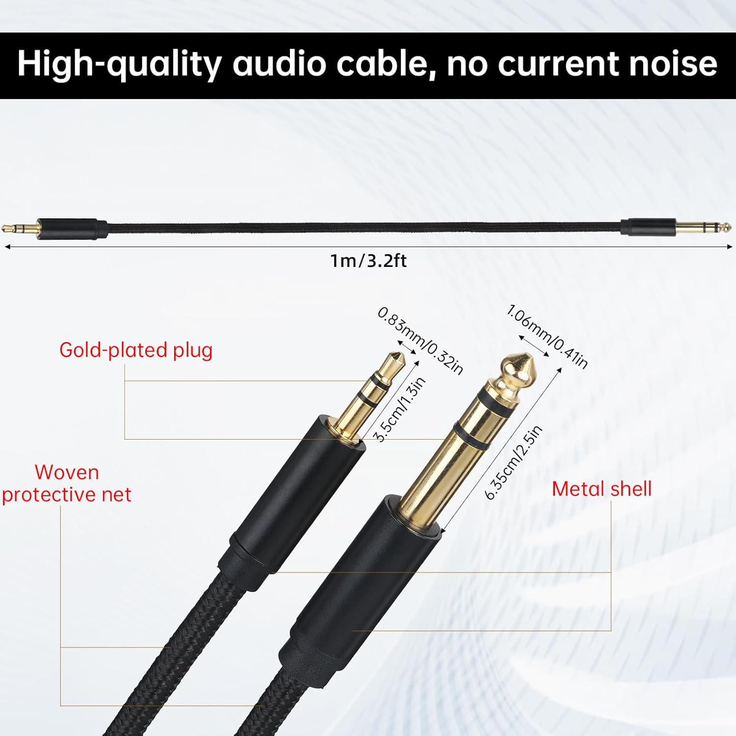 2 Pack 1/8 to 1/4 Stereo Audio Cable, 3.5mm TRS to 6.35mm Audio Cable 4Ft Stereo Cable Braided Hi-Fi Sound Bidirectional Stereo Audio Adapter Jack for Home Theater Devices Guitar Laptop and Amplifiers - Image 3
