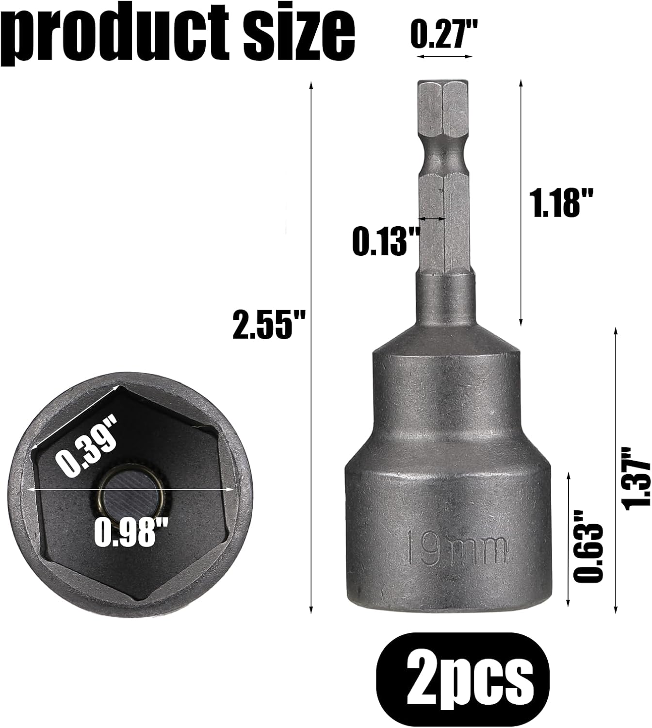 2 Pack RV Scissor Jack Socket, Camper Travel Trailer Jack Drill Adapter, 19mm Hex Drive, 1/4 Inch Hex Shank - Image 2