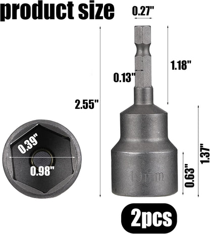 2 Pack RV Scissor Jack Socket, Camper Travel Trailer Jack Drill Adapter, 19mm Hex Drive, 1/4 Inch Hex Shank - Image 2