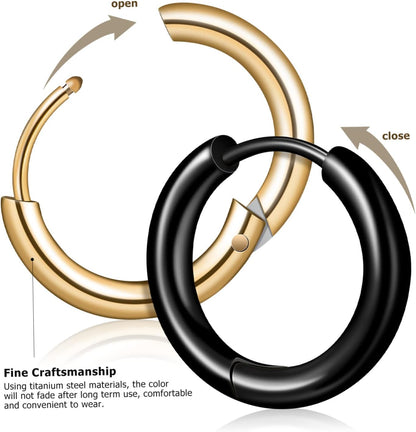 Healifty 15 Pairs Titanium Steel Hoop Earrings for Men Multi Multi Color Gold Silver Black Fashionable Circle Piercing Jewelry for Daily Wear Parties and Gifts - Image 2