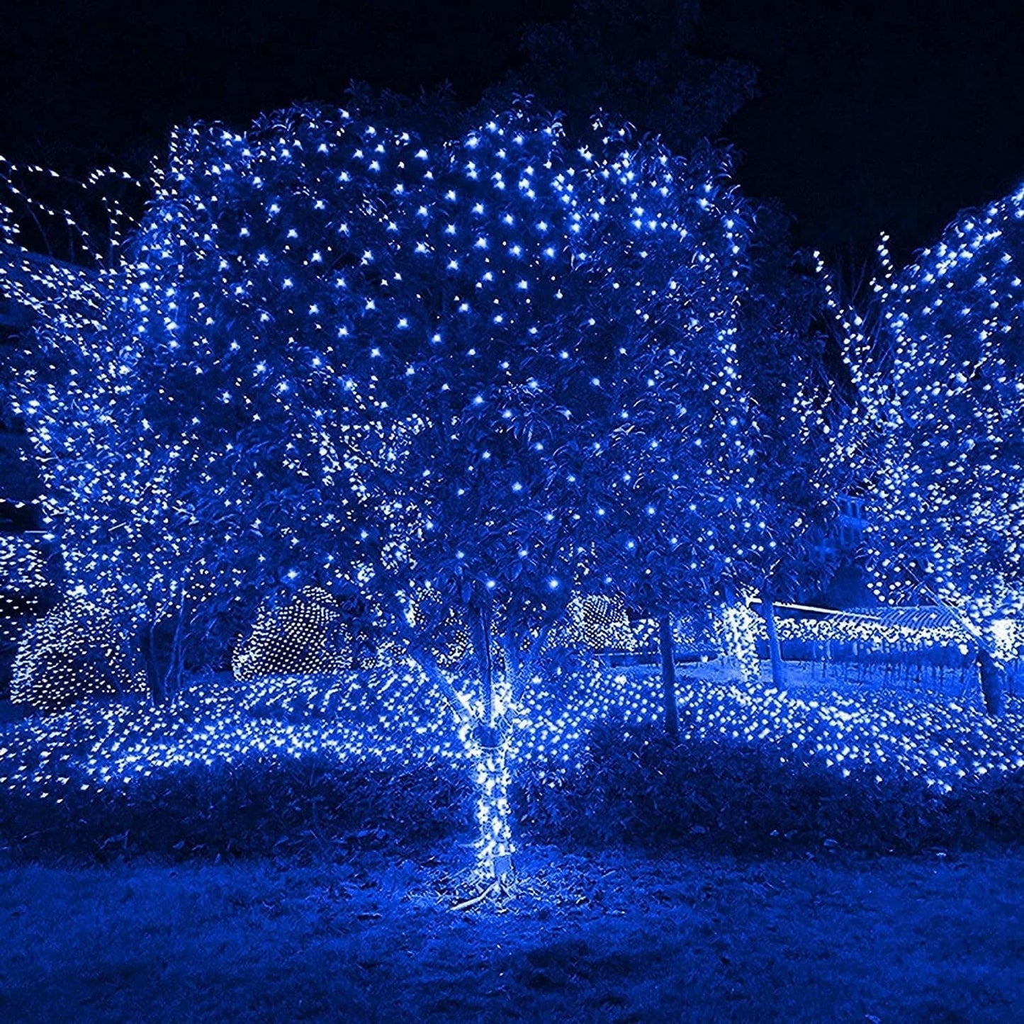 Solar Net Mesh String Lights, 9.8ft x 6.6ft 192 LED Outdoor Waterproof LED Decorative Lights with Remote for Party Christmas Holiday Garden Patio, Blue - Image 2