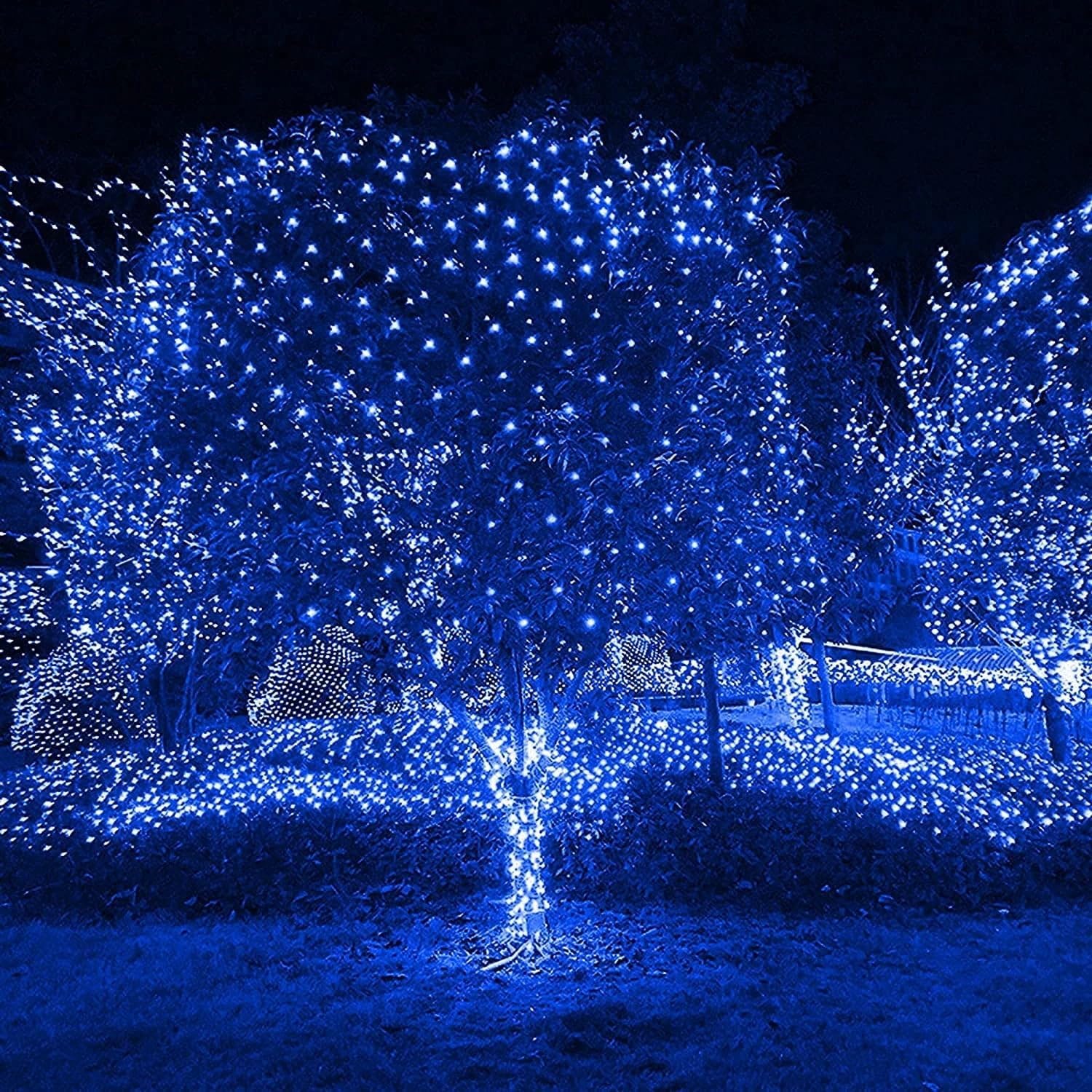 Solar Net Mesh String Lights, 9.8ft x 6.6ft 192 LED Outdoor Waterproof LED Decorative Lights with Remote for Party Christmas Holiday Garden Patio, Blue - Image 2