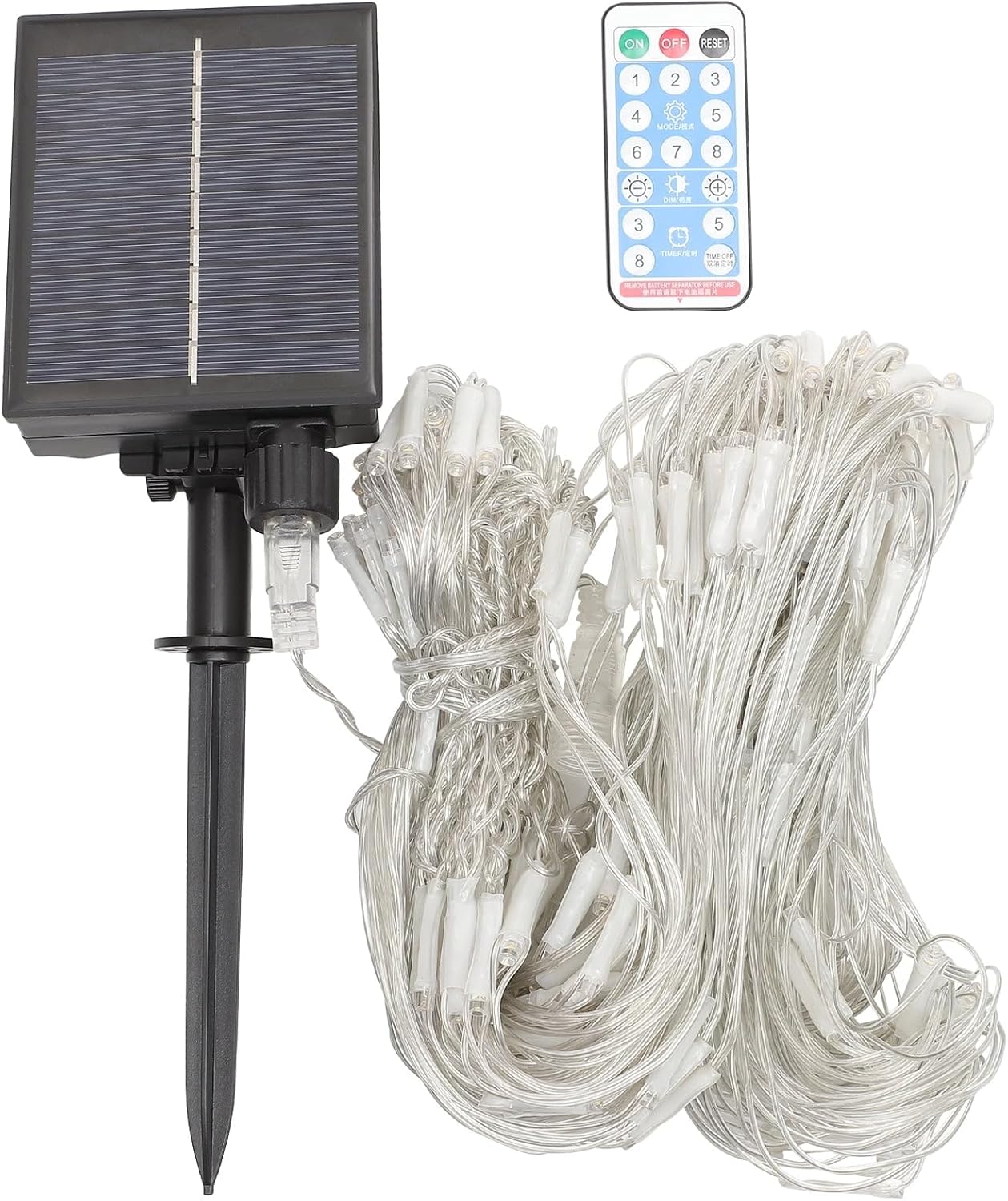 Solar Net Mesh String Lights, 9.8ft x 6.6ft 192 LED Outdoor Waterproof LED Decorative Lights with Remote for Party Christmas Holiday Garden Patio, Blue - Image 3