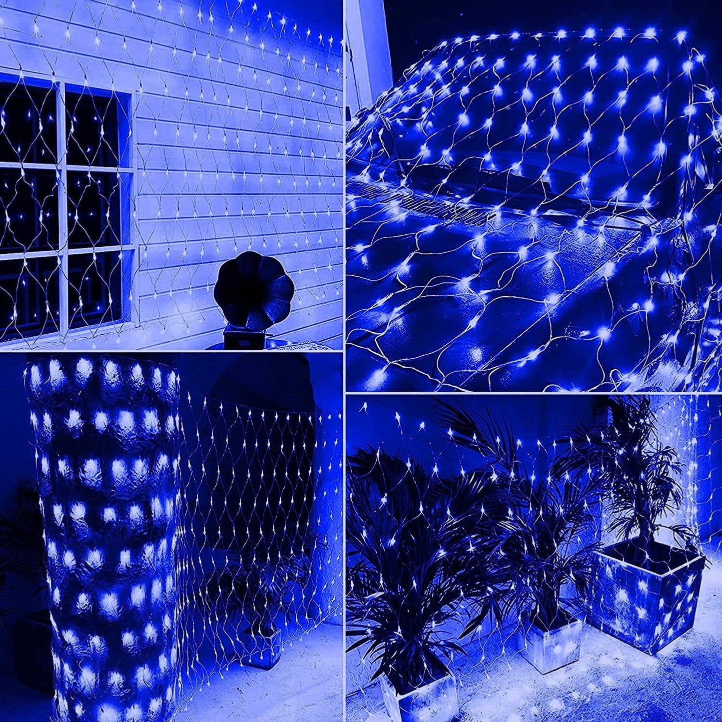Solar Net Mesh String Lights, 9.8ft x 6.6ft 192 LED Outdoor Waterproof LED Decorative Lights with Remote for Party Christmas Holiday Garden Patio, Blue - Image 4