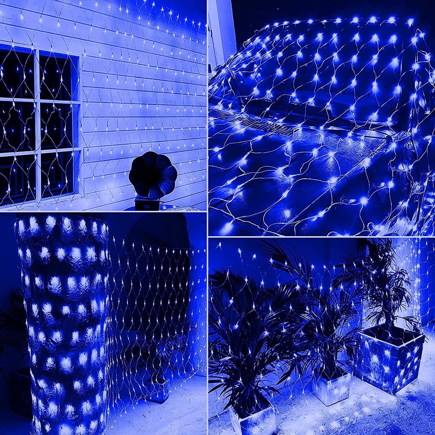 Solar Net Mesh String Lights, 9.8ft x 6.6ft 192 LED Outdoor Waterproof LED Decorative Lights with Remote for Party Christmas Holiday Garden Patio, Blue - Image 4