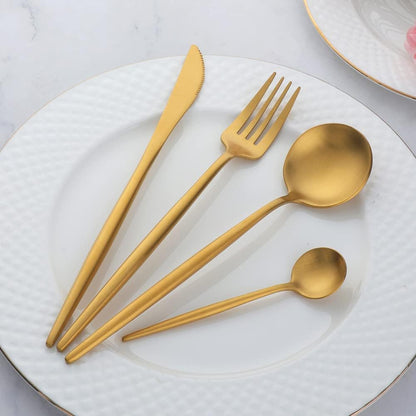 12 PCS Modern Stainless Steel Dinnerware Flatware Set, Reusable Popular Dinner Fork, Widely Use on Home, Restaurant, Party, 8.6 Inch, Gold - Image 2