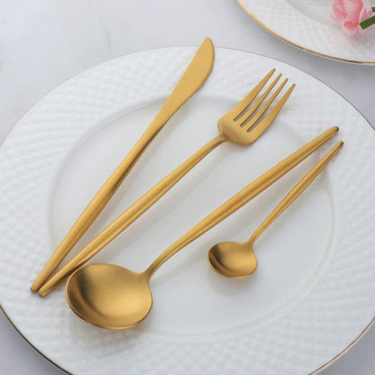 12 PCS Modern Stainless Steel Dinnerware Flatware Set, Reusable Popular Dinner Fork, Widely Use on Home, Restaurant, Party, 8.6 Inch, Gold - Image 3