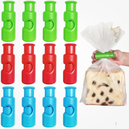 New Squeeze Clips for Chips & Other Food Bags - Grip Sticks & Sealers - Snack Closure - Plastic Sealing Clip for Bread - Colorful 12PC