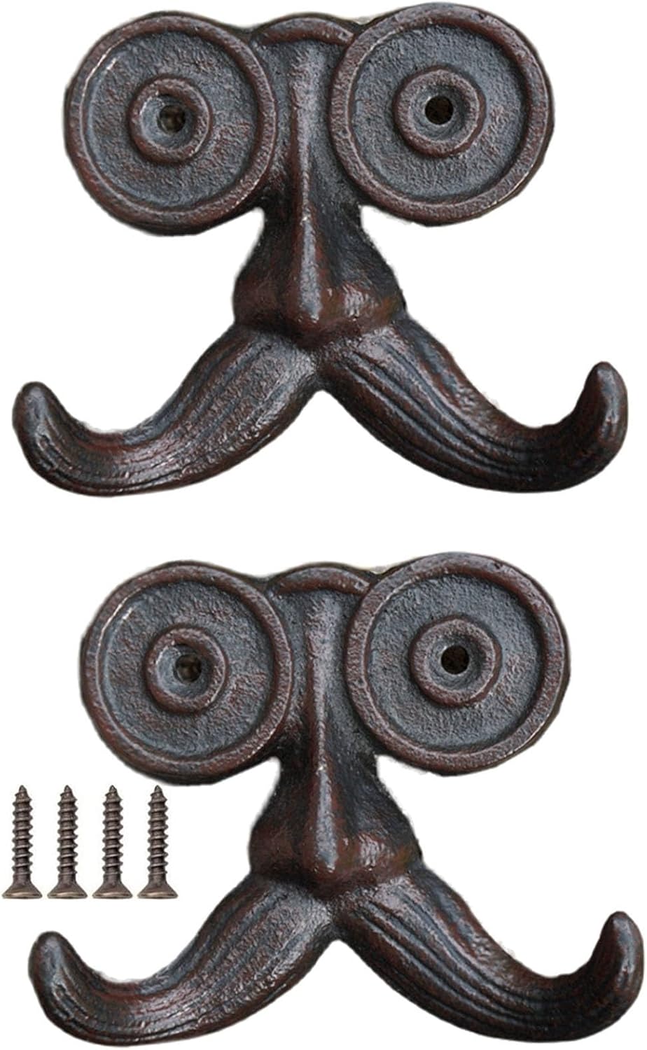 2 Pack Wall Hooks Cast Iron Mustache Hook Vintage Coat Hook Wall Mounted Coat Hooks Country House Double Hook Suitable for Garden Kitchen Utensils(Vintage Black)
