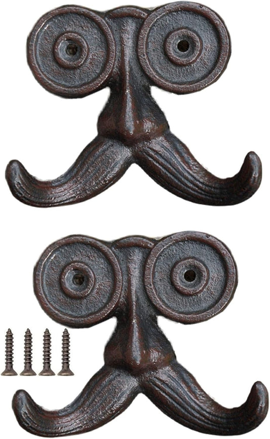 2 Pack Wall Hooks Cast Iron Mustache Hook Vintage Coat Hook Wall Mounted Coat Hooks Country House Double Hook Suitable for Garden Kitchen Utensils(Vintage Black)