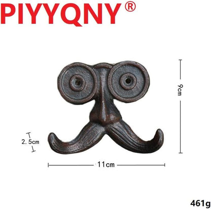 2 Pack Wall Hooks Cast Iron Mustache Hook Vintage Coat Hook Wall Mounted Coat Hooks Country House Double Hook Suitable for Garden Kitchen Utensils(Vintage Black) - Image 2